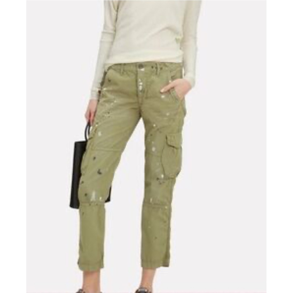 NSF Womens Basquiat Cargo Pants Sz 30 Green Paint Splatter Cotton Ankle